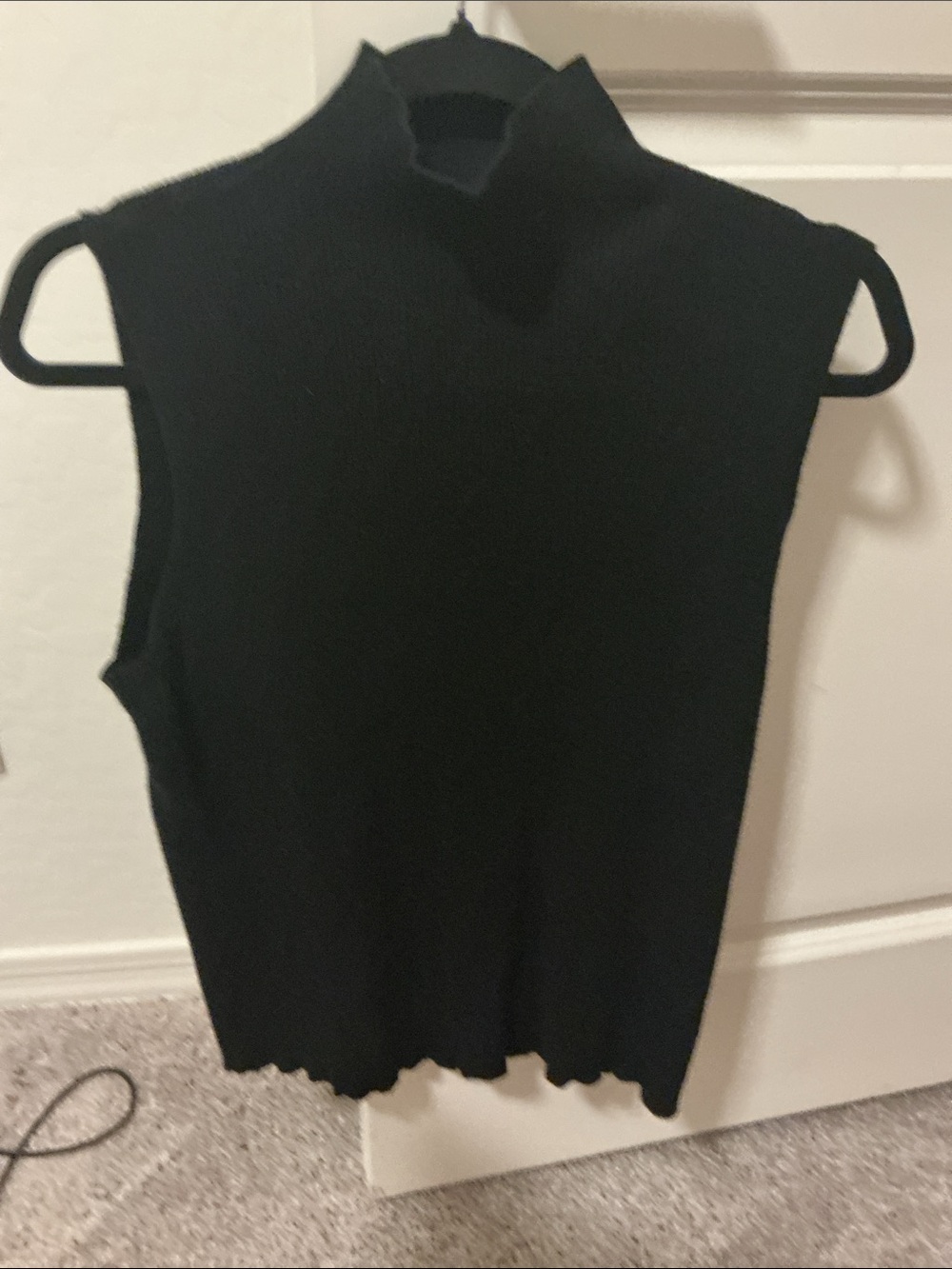 Tribal Black Ribbed Mock-Neck Sleeveless Sweater